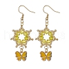 Flower with Butterfly 304 Stainless Steel Glass Seed Beads Dangle Earrings EJEW-MZ00417-04-2