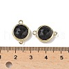 Brass Pave Natural Obsidian Faceted Flat Round Connector Charms G-U028-04G-14-3