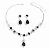 Teardrop & Rhombus Brass Rhinestone Pendant Necklaces & Stud Dangle Earrings Sets FS-WG09414-02-2