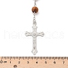 Religious Prayer Pine Wood Beaded Lariat Necklace X-BJEW-O140-04P-2