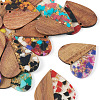  16Pcs 8 Colors Transparent Resin & Walnut Wood Pendants RESI-TA0002-16-12