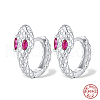 Snake Shape Rhodium Plated Platinum 925 Sterling Sliver Micro Pave Cubic Zirconia Hoop Earrings DI7310-2-1