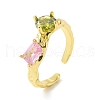 Colorful Cubic Zirconia Round & Rectangle Open Cuff Ring RJEW-F135-02G-1