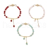 3Pcs Natural Quartz Crystal & Carnelian & Rose Quartz & Green Aventurine Round Beaded Charm Bracelets for Women BJEW-JB11931-2