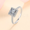 Square Rhodium Plated 925 Sterling Silver Pave 5.5mm Cubic Zirconia Finger Rings for Women WG02E28-18-3