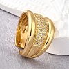 Brass Micro Pave Cubic Zirconia Adjustable Open Cuff Rings for Women RJEW-K292-03G-3