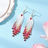 304 Stainless Steel Seed Bead Glass Tassel Dangle Earrings EJEW-MZ00432-01-1