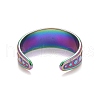 Ion Plating(IP) Rainbow Color 304 Stainless Steel Flat Round Pattern Open Cuff Ring for Women RJEW-C025-01M-3