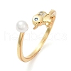 Brass Micro Pave Cubic Zirconia and Shell Pearl Cuff Rings RJEW-D318-01G-4
