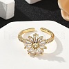 Flower Brass Micro Pave Cubic Zirconia Cuff Rings for Women RJEW-A069-01A-G-3
