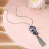 Bohemian Style Heart 201 Stainless Steel & Alloy & Glass Bead Tassel Pendant Necklaces for Women FS-WG72F44-02-1