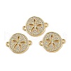 Brass Micro Pave Clear Cubic Zirconia Flat Round Connector Charms KK-A257-06G-1