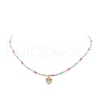 Alloy Cubic Zirconia Heart Pendant Necklace with Glass Seed Beaded Chains for Women NJEW-JN04291-3