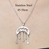 201 Stainless Steel Hollow Double Horn with Heart Pendant Necklace NJEW-OY001-58-3