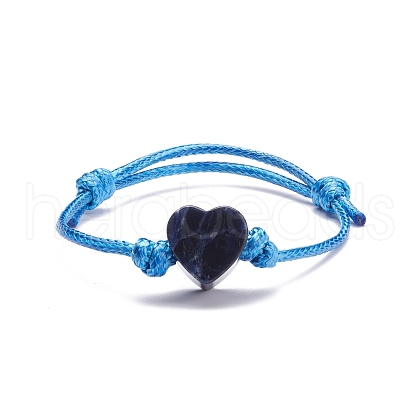 Natural Sodalite Heart Braided Cord Bracelet BJEW-JB07685-04-1