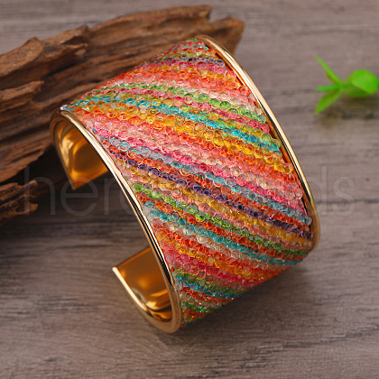 Colorful Iron Rhinestone Pattern Wide Cuff Bangles for Women MD1486-6-1
