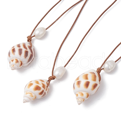 Mother's Day Jewellery Summer Beach Natural Cultured Freshwater Pearl & Natural Shell Pendant Necklaces NJEW-JN05100-01-1