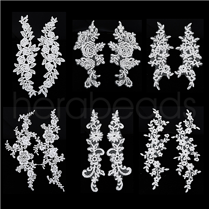 HOBBIESAY 12Pcs 6 Style Flower Polyester Embroidery Sew on Lace Appliques DIY-HY0001-57-1
