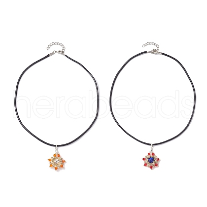 2Pcs 2 Styles Flower Glass Seed Beads Pendant Necklaces NJEW-MZ00047-1
