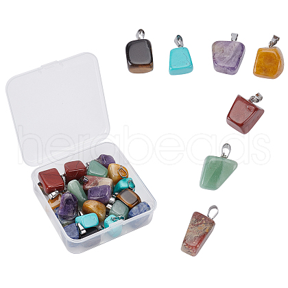 SUNNYCLUE 21 Pcs 7 Colors Red Rainbow Jasper & Topaz Jade & Tiger Eye & Green Aventurine & Blue Spot Stone & Amethyst & Turquoise Pendants G-SC0002-18P-1