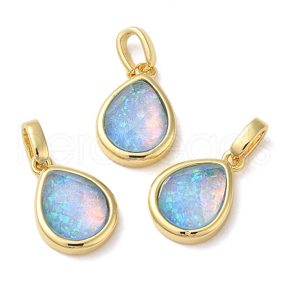 Rack Plating Brass with Synthetic Opal Pendants KK-S370-08G-01-1