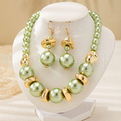 Acrylic Pearl Round Beaded Necklaces & Dangle Earrings Sets FS-WG675D0-01-1