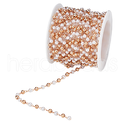  Brass & Resin Imitation Pearl Round Beaded Chains CHC-PH0001-20-1