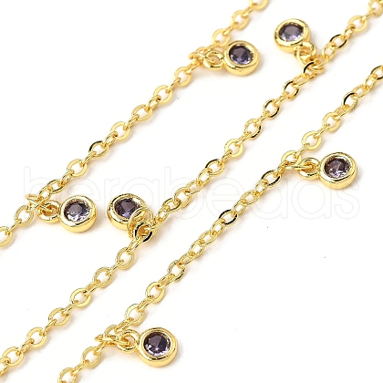 Brass Cubic Zirconia Cable Chains CHC-H112-02G-07-1