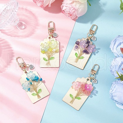 Flower Natural Amethyst & Lemon Jade & Synthetic Turquoise & Cherry Quartz Glass Chip Pendant Decorations HJEW-JM03239-1