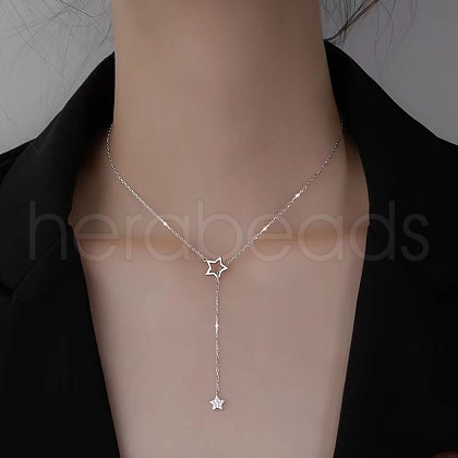 Star Alloy Crystal Rhinestone Lariat Necklaces for Women FS-WG0CF7B-02-1
