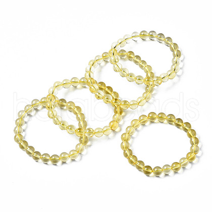 Synthetic Citrine Beaded Stretch Bracelets X-BJEW-Q692-48B-1