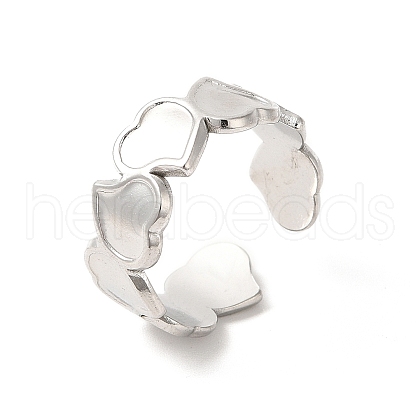 304 Stainless Steel Heart Open Cuff Ring for Women RJEW-E063-20P-1