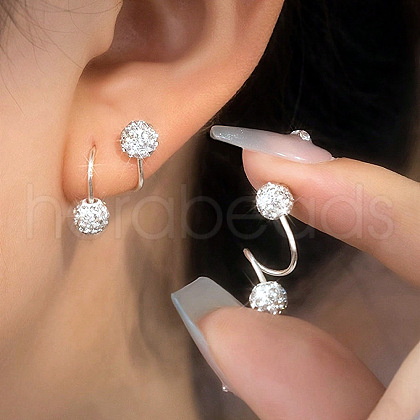 Round Beaded Alloy Crystal Rhinestone Stud Earrings FS-WG37A38-01-1
