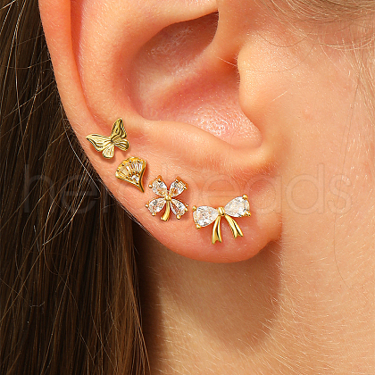 4Pcs Elegant S925 Sterling Silver Flower & Butterfly & Maple Leaf & Bowknot Stud Earrings KP6101-1-1