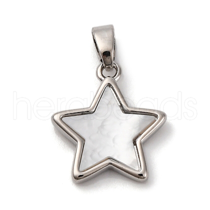Brass Pave Natural White Shell Star Charms KK-P308-02P-1