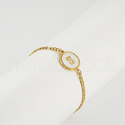Flat Round with Letter Pattern 304 Stainless Steel Link Bracelets FS-WG4692B-33-1