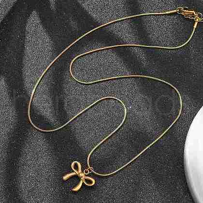 PVD Vacuum Plating 304 Stainless Steel Bowknot Pendant Round Snake Chain Necklaces for Women NJEW-Z044-11G-1