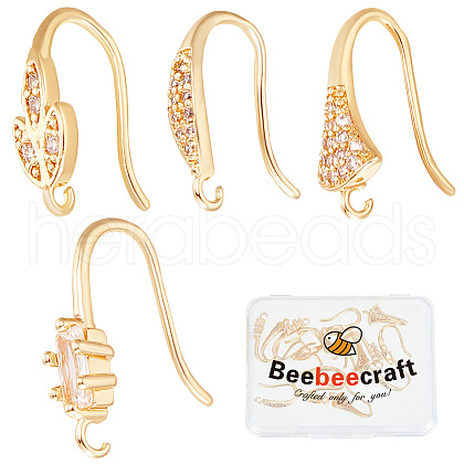 Beebeecraft 24Pcs 4 Style Brass Micro Pave Clear Cubic Zirconia Earring Hooks KK-BBC0012-32-1