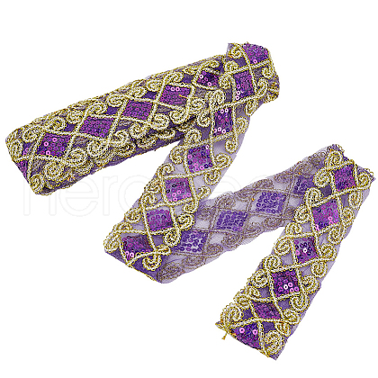 10 Yards Polyester Ribbon with Paillettes OCOR-WH0082-202B-1