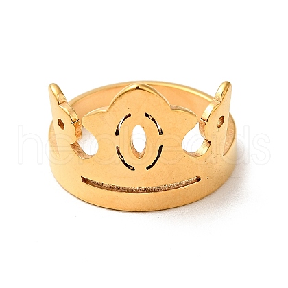 Ion Plating(IP) 201 Stainless Steel Crown Thick Finger Ring for Women RJEW-G266-35G-1