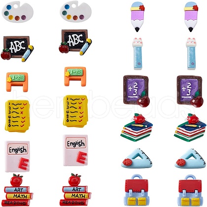 SUNNYCLUE 48Pcs 12 Styles Cartoon Teachers' Day Resin Cabochons RESI-SC0002-95-1