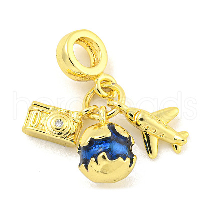 Rack Plating Brass Pave Clear Cubic Zirconia European Dangle Charms X-KK-P270-01G-1