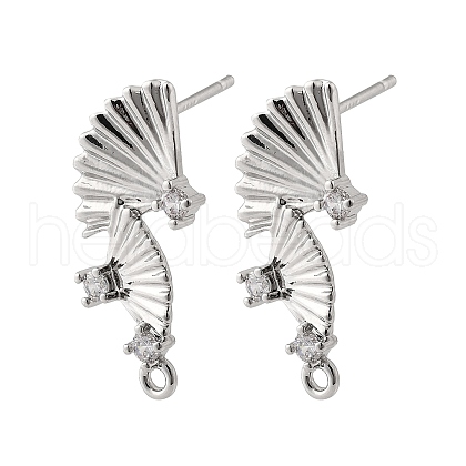 Brass Micro Pave Cubic Zirconia Stud Earring Finding KK-K371-44P-1