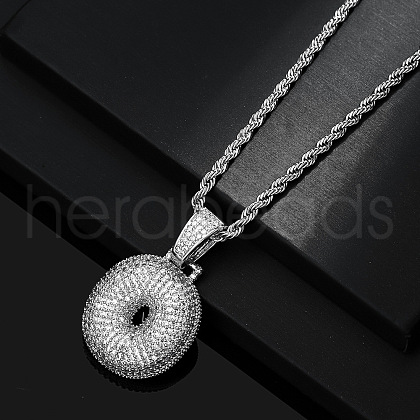 Brass Micro Pave Clear Cubic Zirconia Chunky Initial Pendant Necklaces WG24EA8-15-1