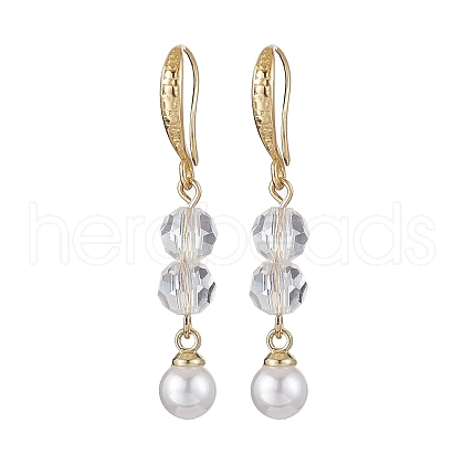 Brass with Glass Beads and ABS Plastic Imitation Pearl Dangle Earring EJEW-JE05939-1