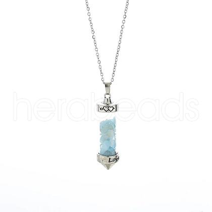 Natural Aquamarine Chip Wishing Bottle Cone Love Glass Pendant Necklaces FL0210-3-1