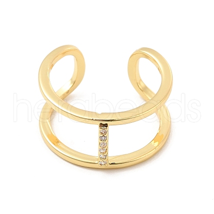 Clear Cubic Zirconia Initial Letter Open Cuff Ring RJEW-A012-01G-I-1