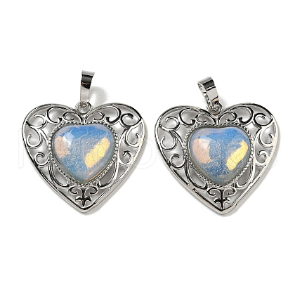 Opalite Peach Love Heart Pendants G-G158-01V-1