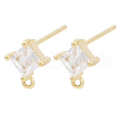 Brass Micro Pave Clear Cubic Zirconia Stud Earring Findings KK-Z099-02G-03-1