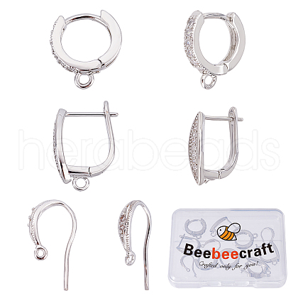 Beebeecraft 8Pcs 2 Style Brass Micro Pave Cubic Zirconia Hoop Earrings KK-BBC0001-40-1